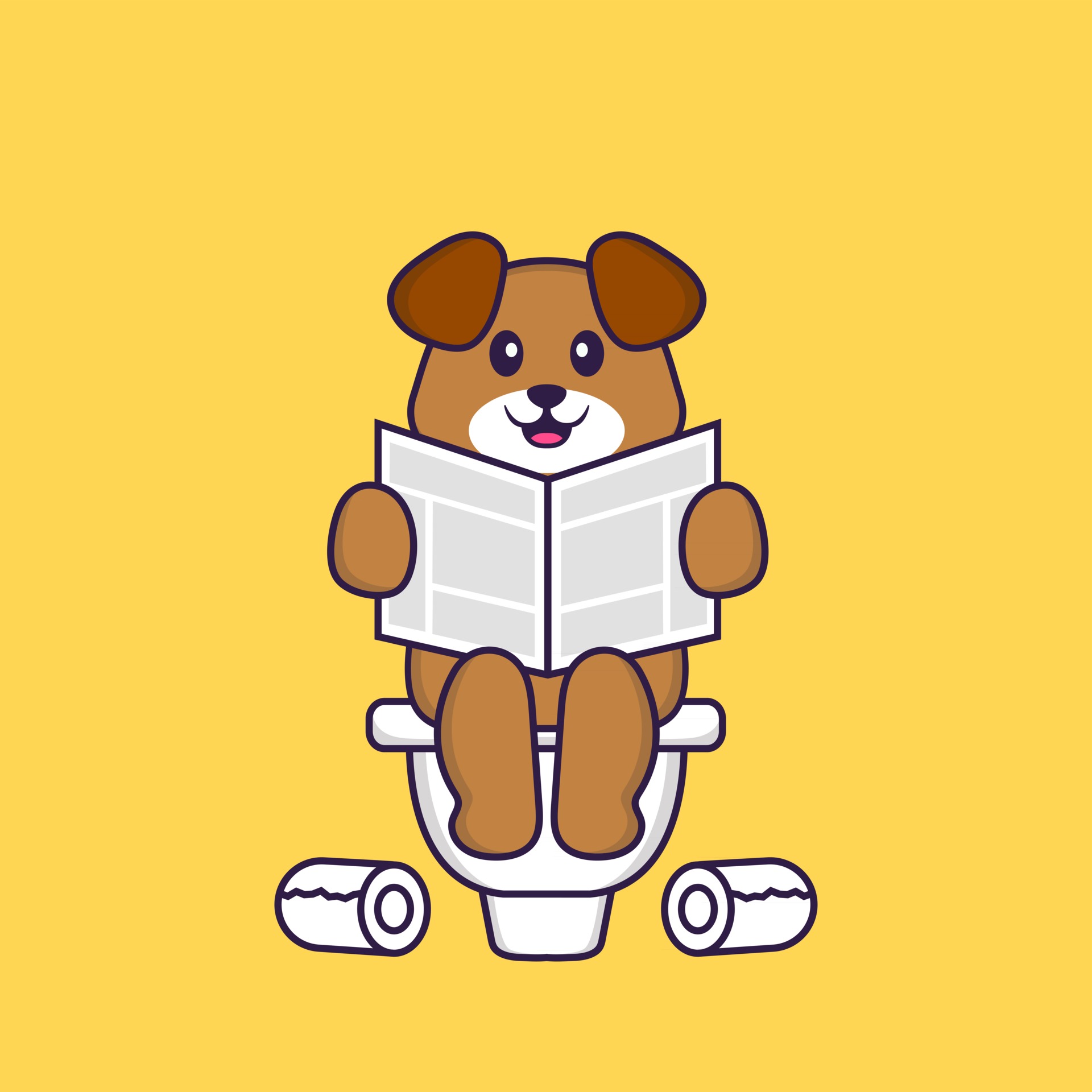 Cute dog Pooping On Toilet and read newspaper. Animal cartoon concept  isolated. Can used for t-shirt, greeting card, invitation card or mascot.  Flat Cartoon Style 2839478 Vector Art at Vecteezy
