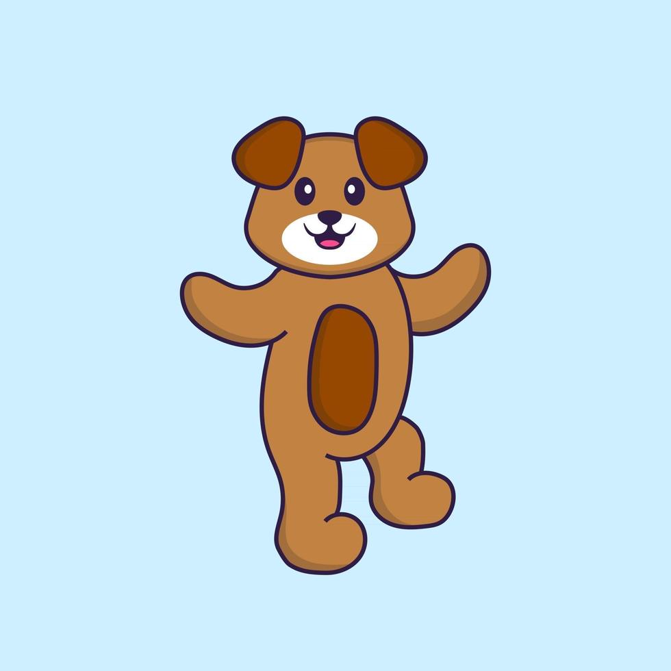 Cute dog is dancing. Animal cartoon concept isolated. Can used for t-shirt, greeting card, invitation card or mascot. Flat Cartoon Style vector