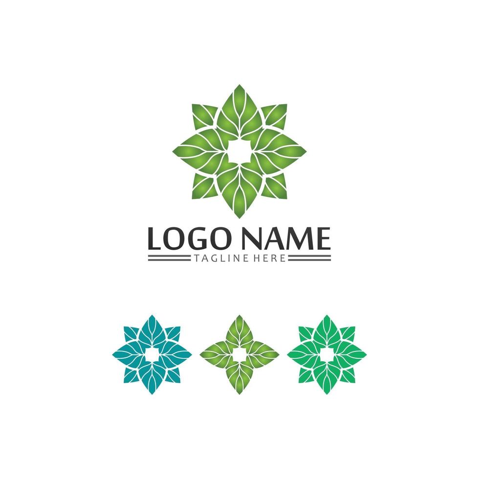 Tree leaf vector and green logo design friendly concept