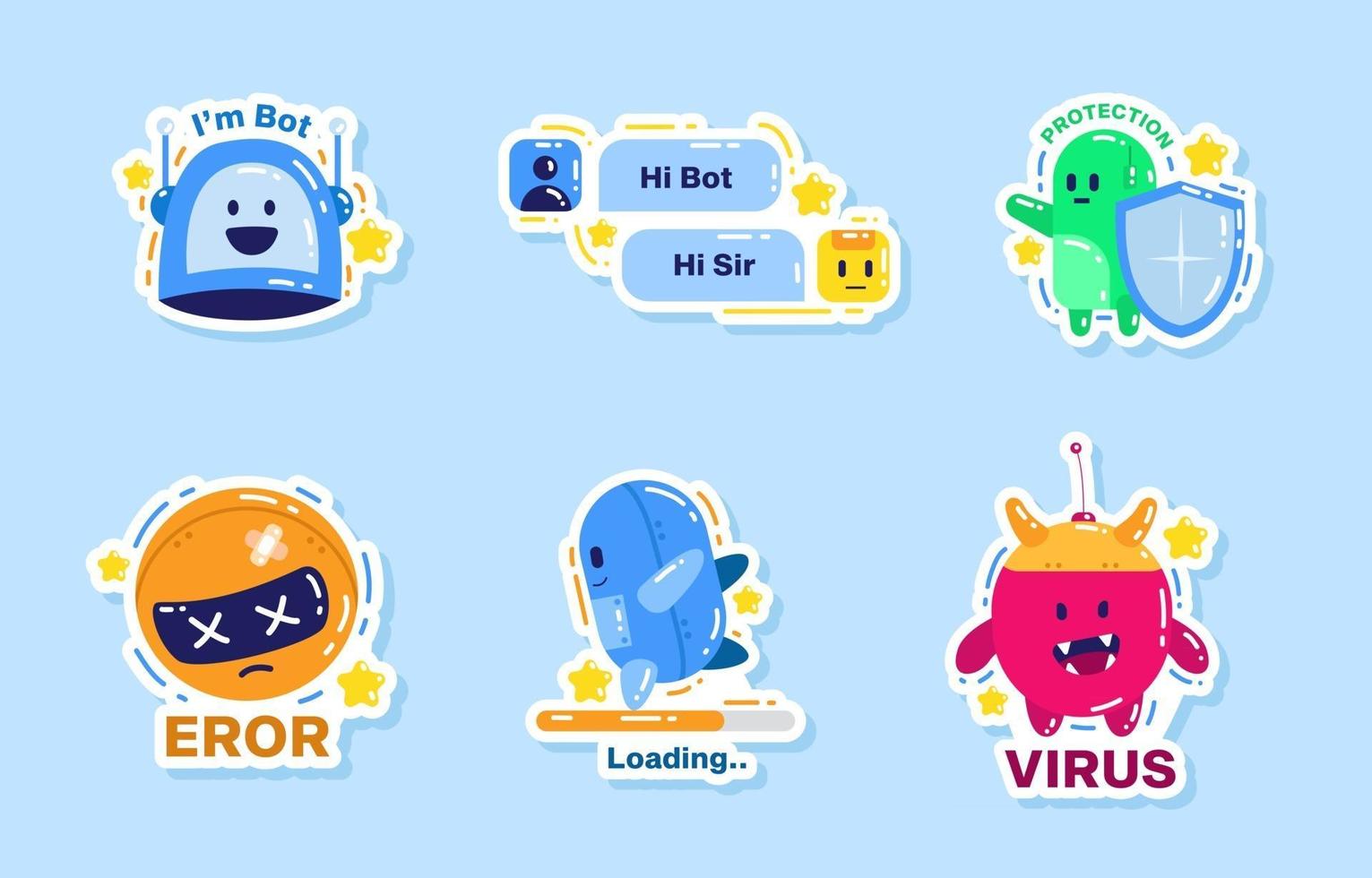 Conjunto de pegatinas de emoción de servicio de chatbot vector