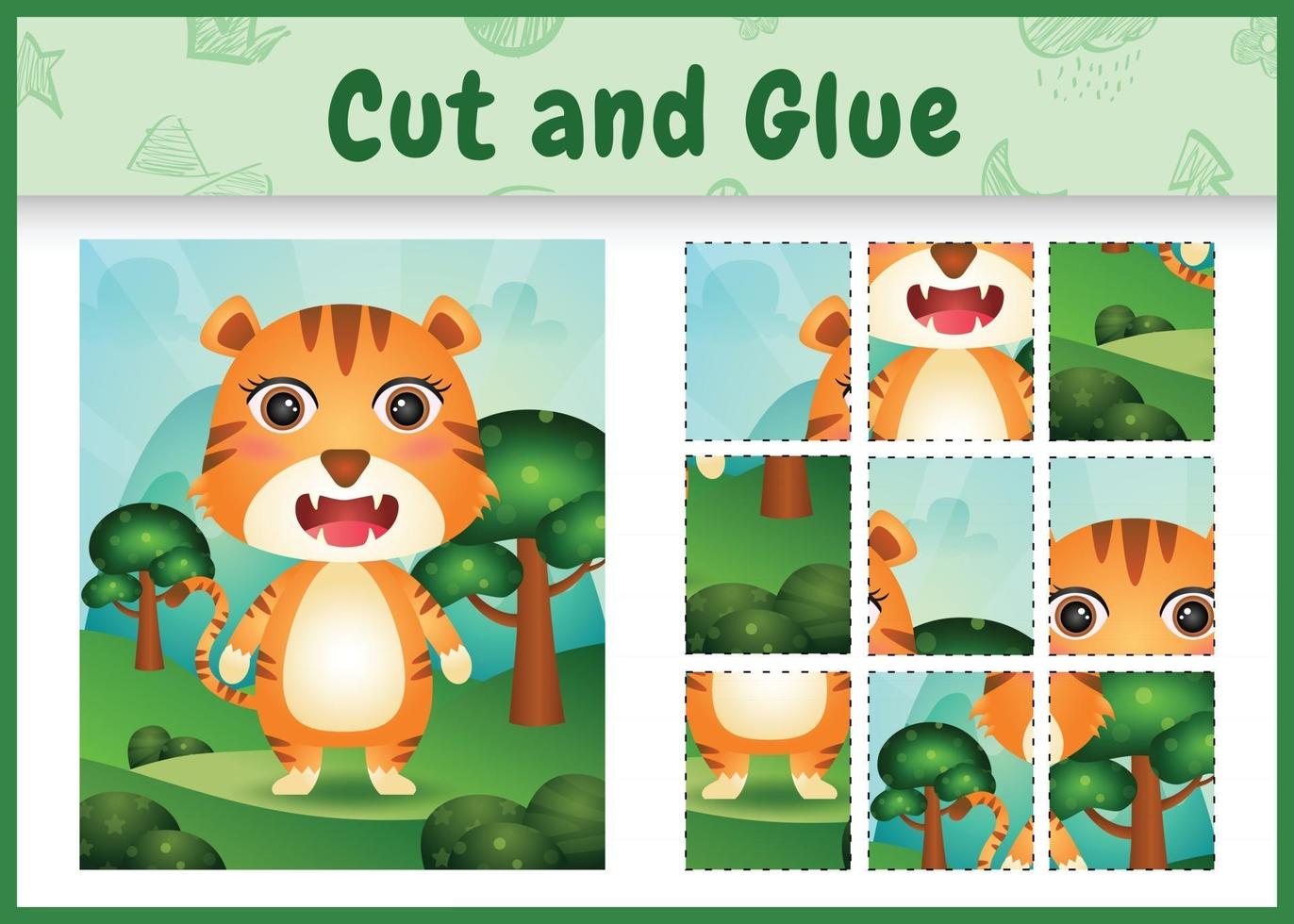 Children board game cut and glue with a cute tiger vector