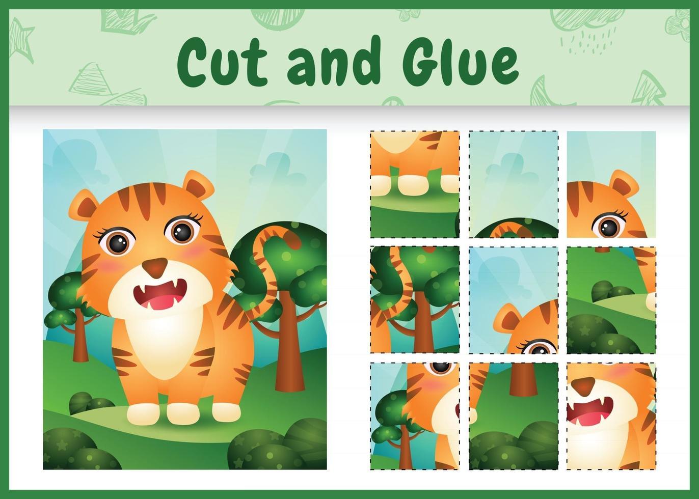 Children board game cut and glue with a cute tiger vector