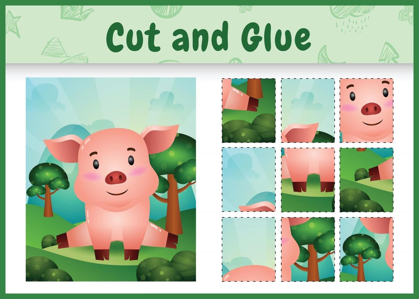 Children board game cut and glue with a cute pig vector