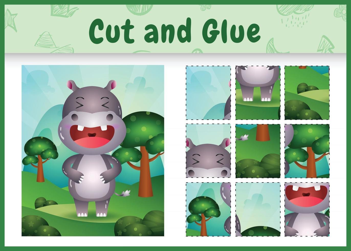 Children board game cut and glue with a cute hippo vector