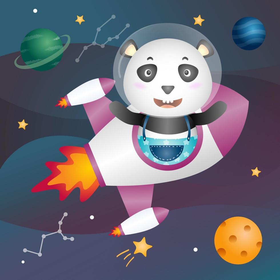 un lindo panda en la galaxia espacial vector