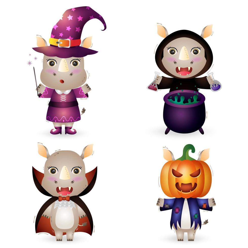 cute raccoons with costume rhinocharacter collection vector