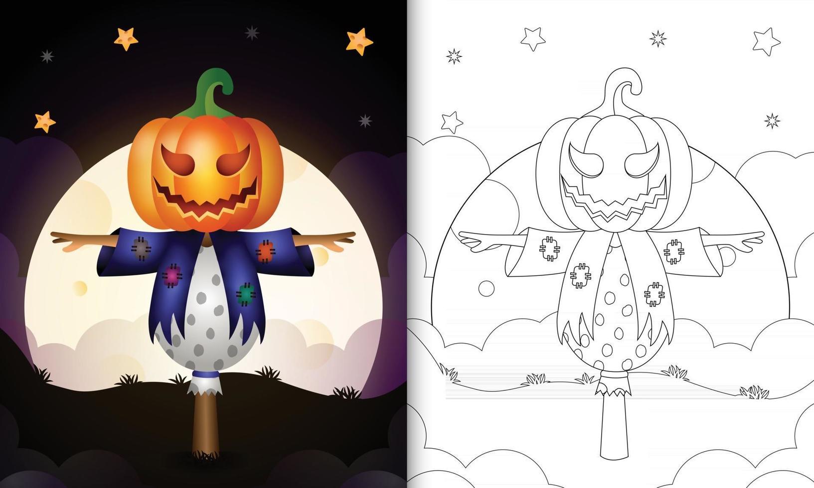 coloring book with scarecrow and pumpkin halloween vector