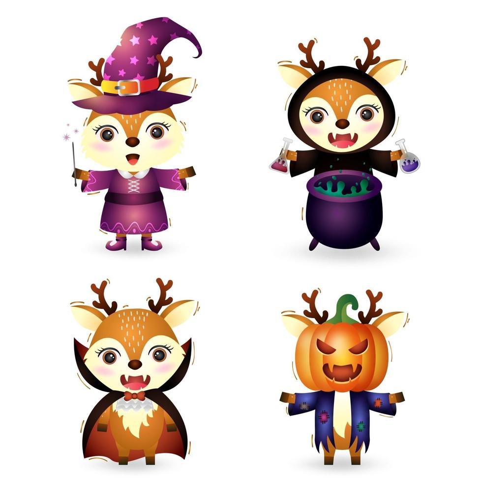 cute raccoons with costume deercharacter collection vector