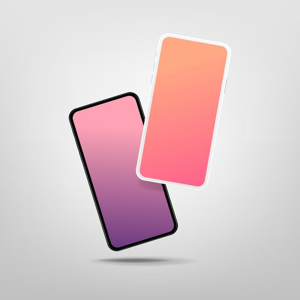 Two modern smartphones with blank screen. Mock-up of realistic Smartphones. vector