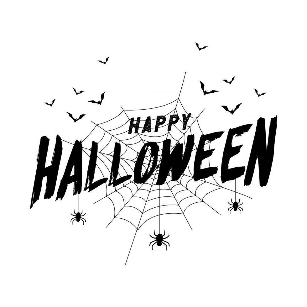 Happy Halloween text banner with bat and spider web. vector