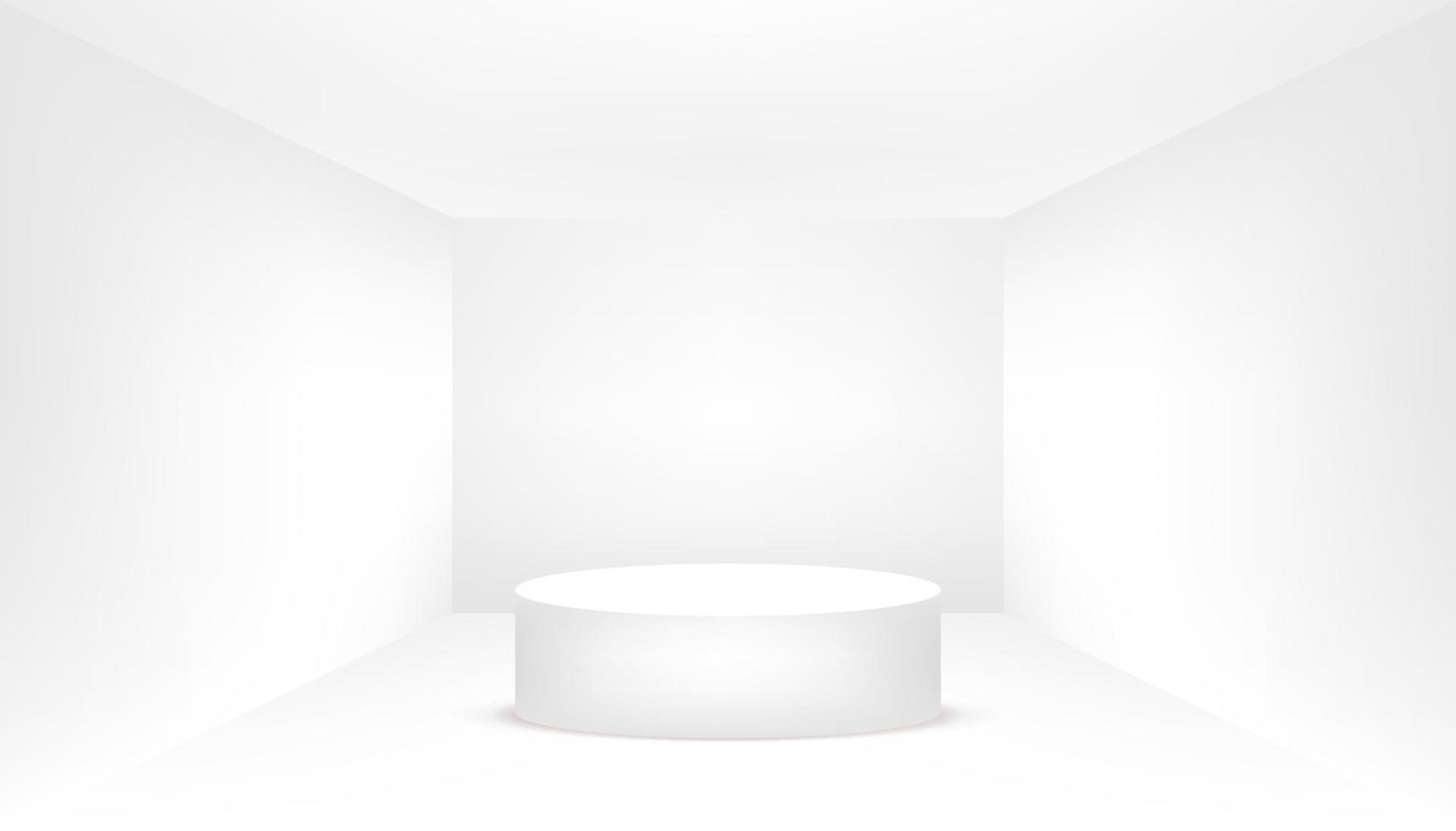 White podium in an empty white room. Empty white room. vector