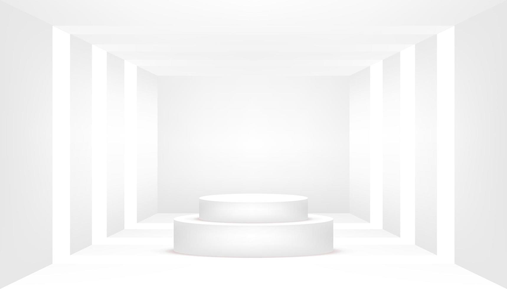 White podium in an empty white room. Empty white room. vector