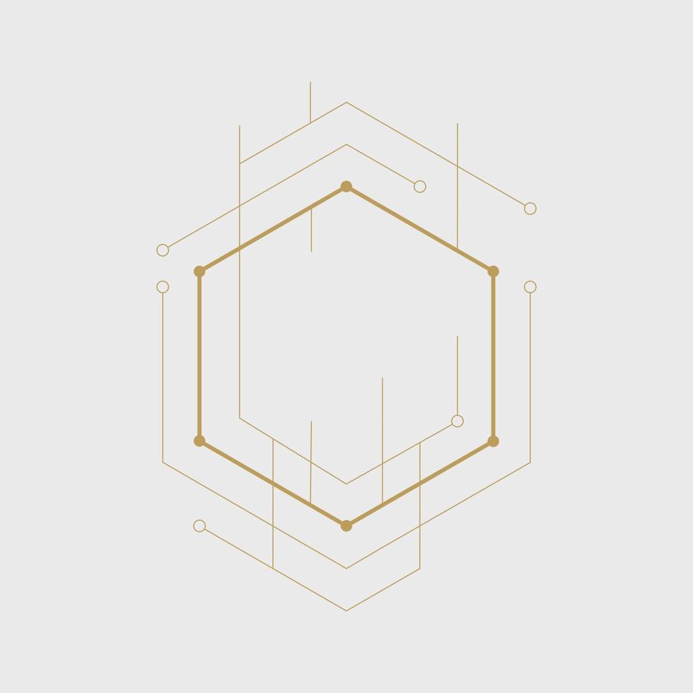 Abstract geometric hexagon. Lines and dots minimalistic design. vector