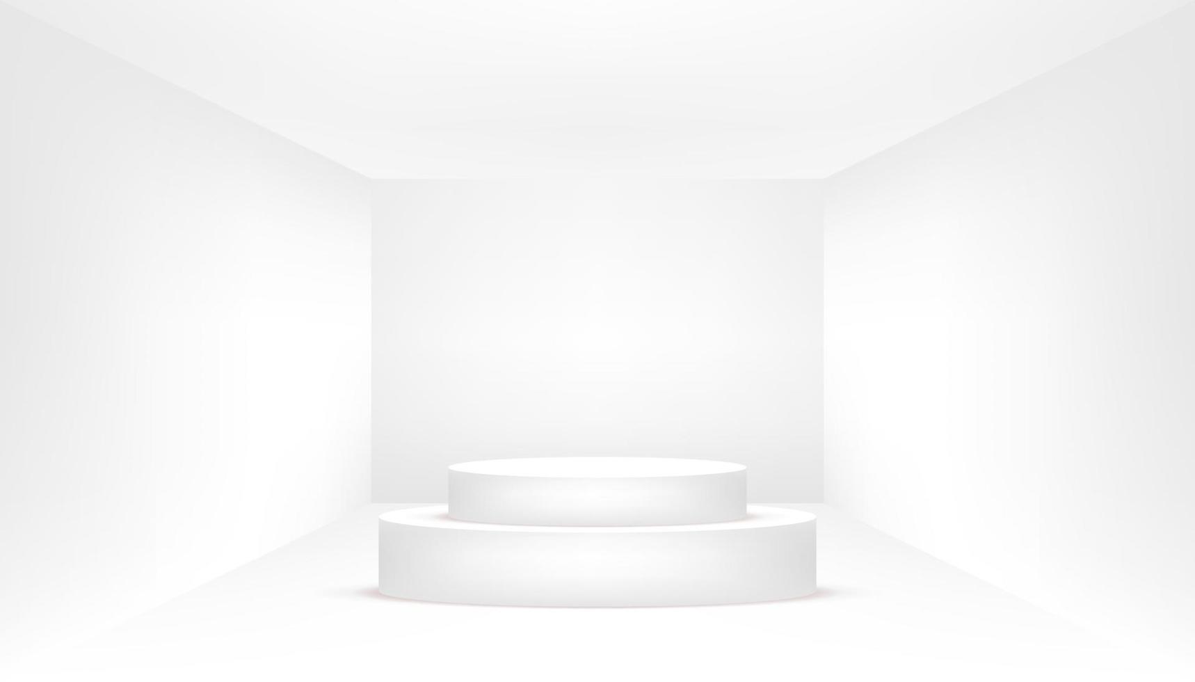 White podium in an empty white room. Empty white room. vector