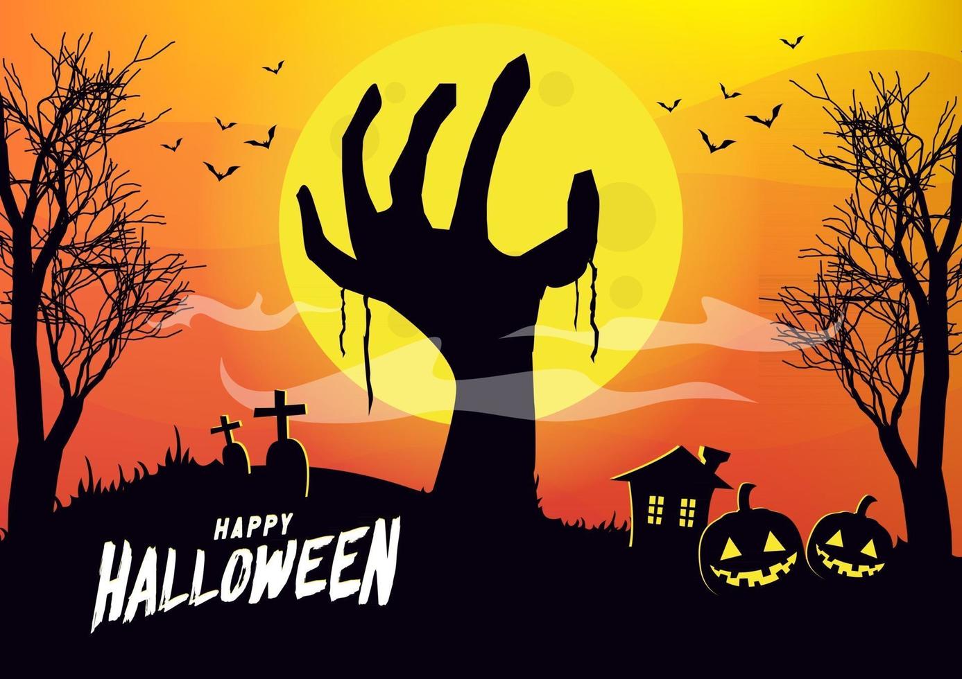 Zombie hand rising out from the ground in full moon night. Happy Halloween concept. vector