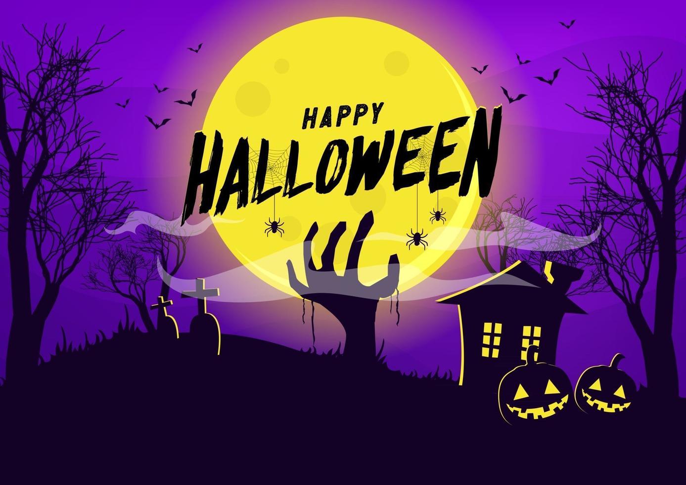 Zombie hand rising out from the ground in full moon night. Happy Halloween concept. vector
