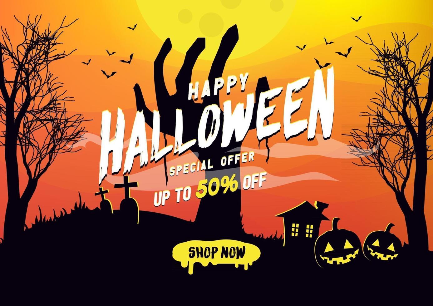 Halloween sale poster or banner design. Website spooky or banner template. vector