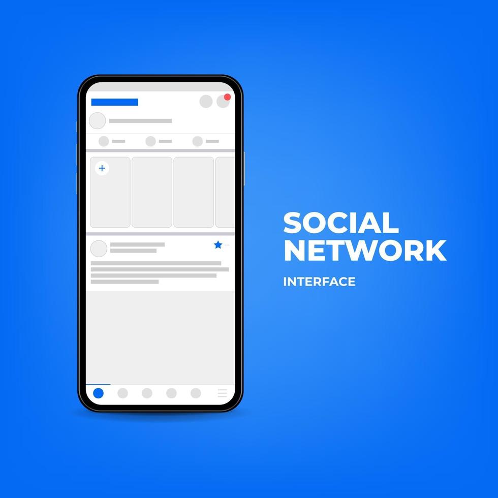 teléfono inteligente con interfaz en la red social. vector