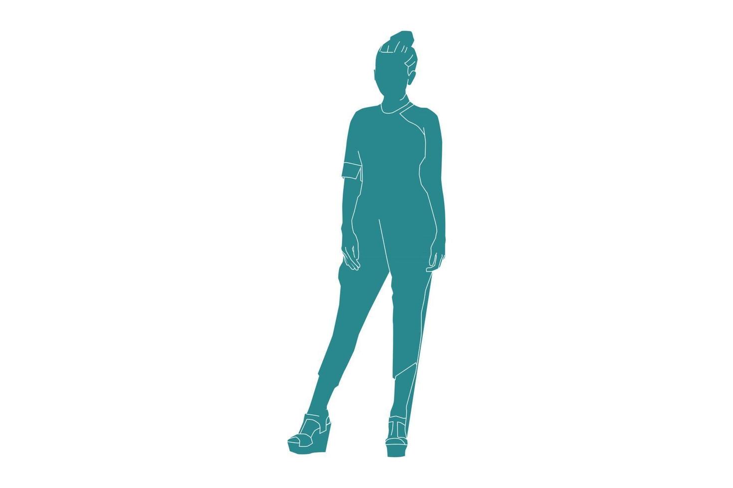 Vector illustration of casual woman with jumpsuit, Flat style with outline
