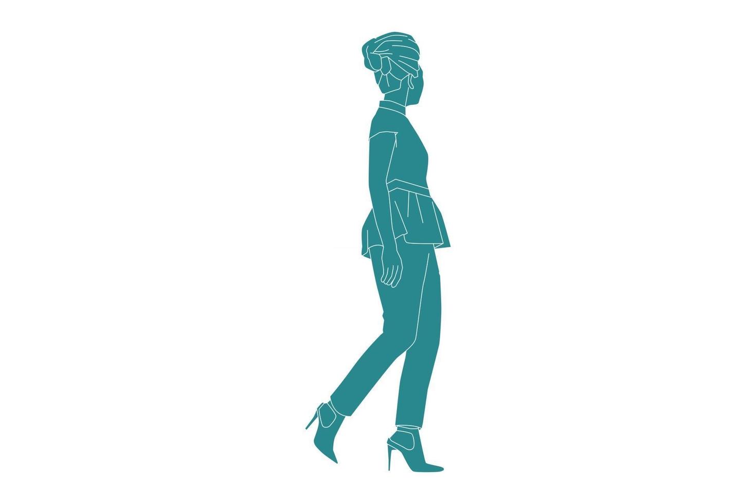 Ilustración vectorial de mujer casual con tacones altos, estilo plano con contorno vector