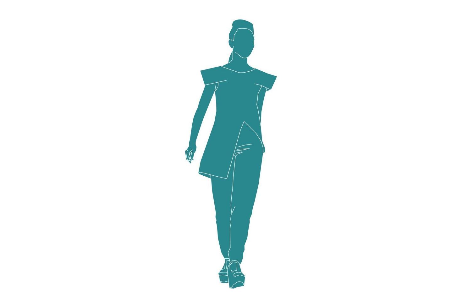 Vector illustration of casual woman on the sideroad, Flat style with outline