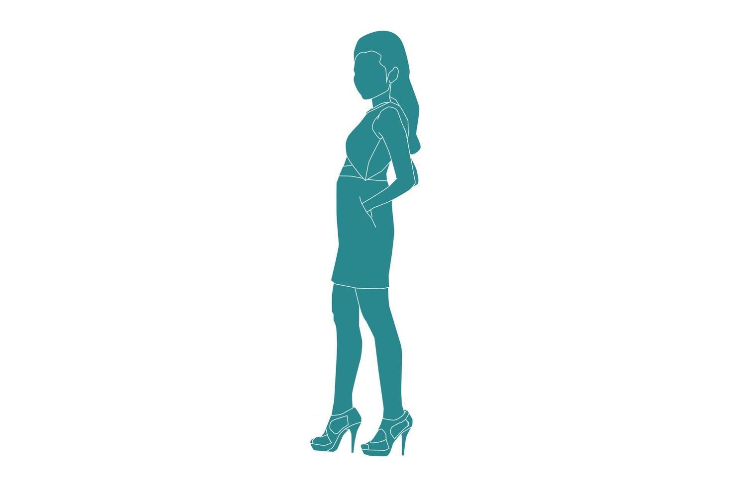 Vector illustration of elegant woman posing, Flat style with outline