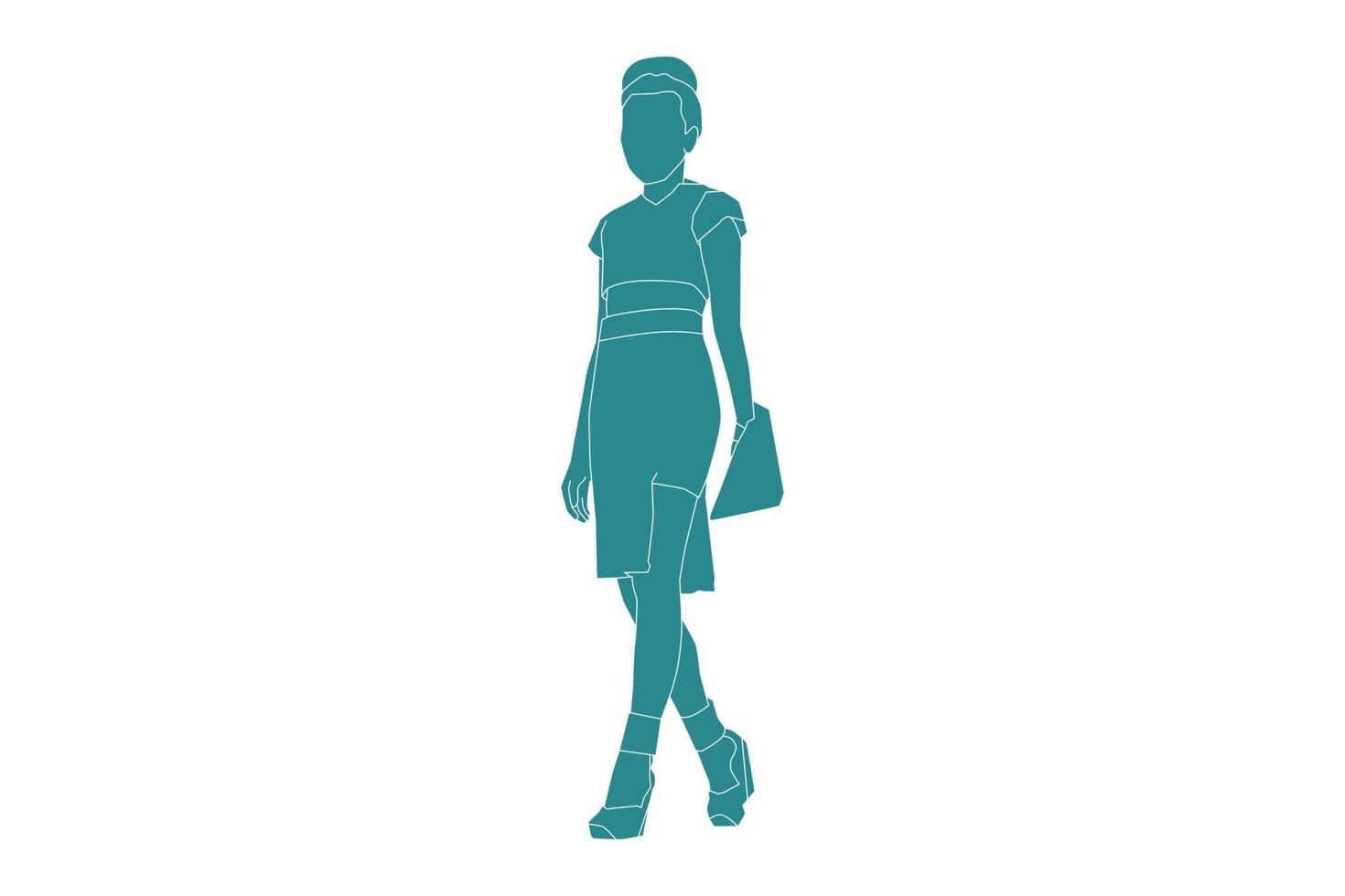 ilustración vectorial de mujer elegante caminando, estilo plano con contorno vector