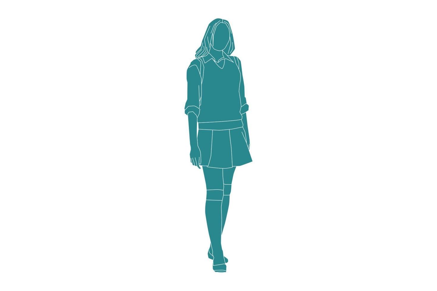 Vector illustration of cute woman posing, Flat style with outline