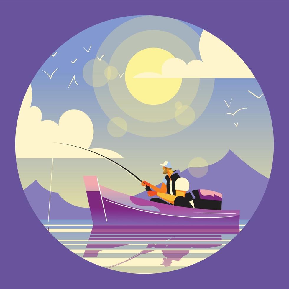 A Man Fishing in The Sea vector