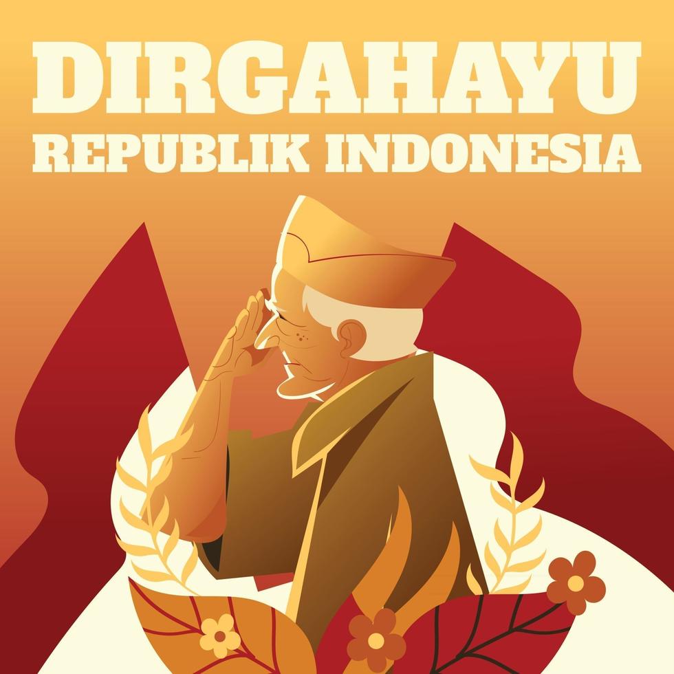 Indonesia Independence Day With Old Veteran Concept vector