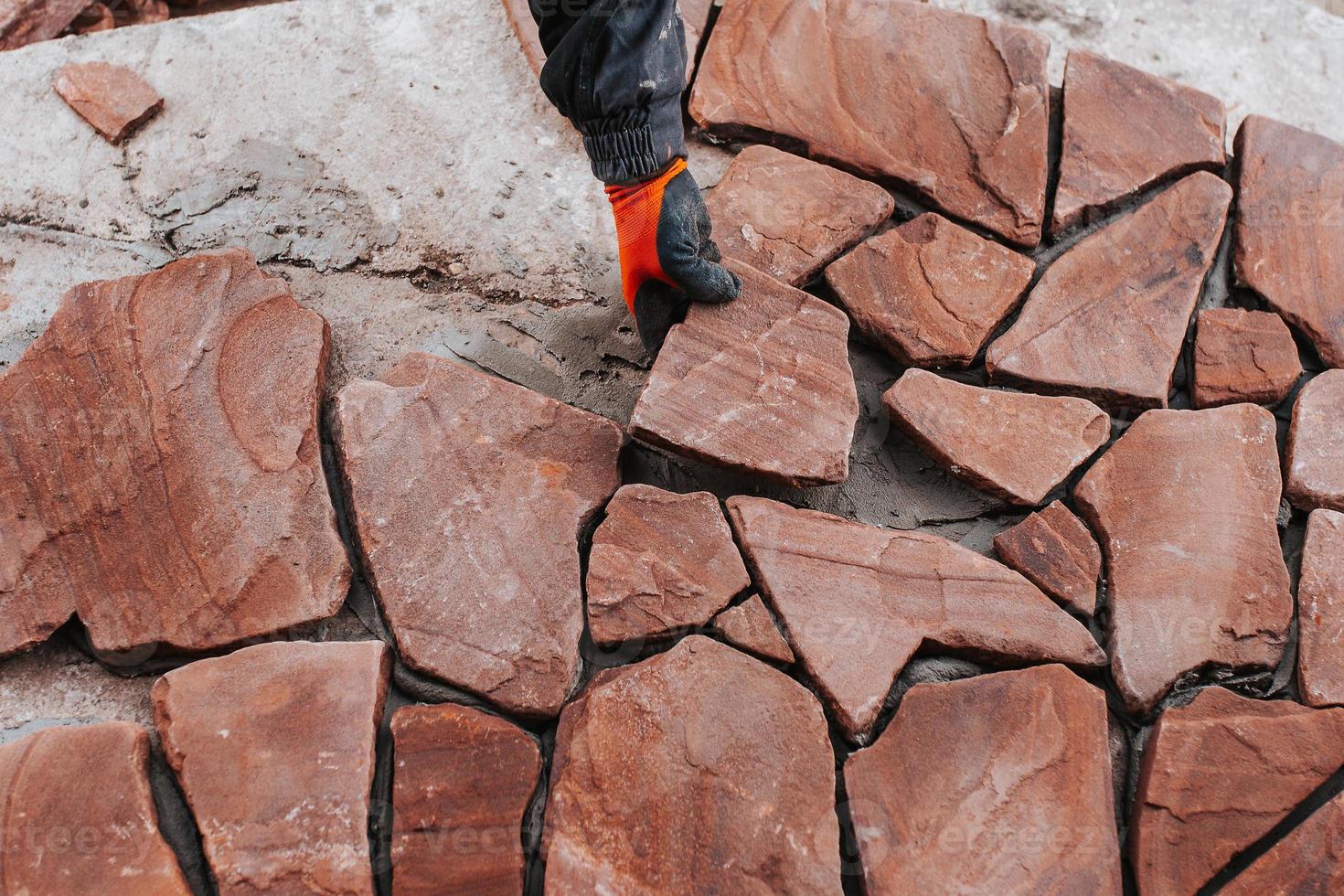 Dark brown ceramic tiles for finishing the facade of the house - floor and walls imitation red brick - glossy glaze photo