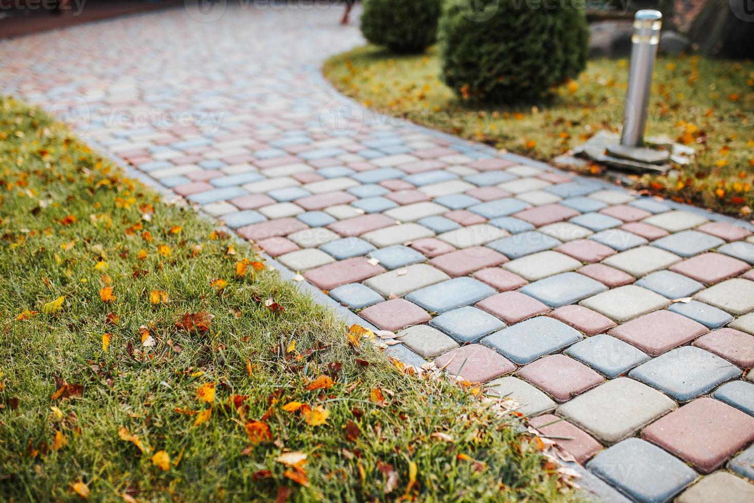 Backyard of a country house - stone walkways and landscaping photo