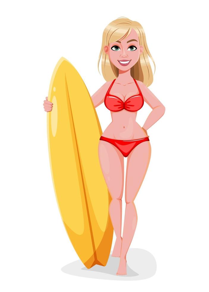 Cute surf girl cartoon character vector