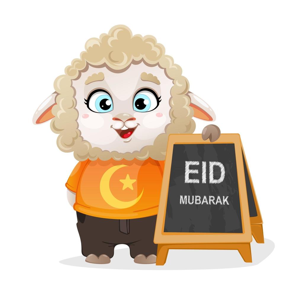 eid al-adha mubarak. carnero de personaje de dibujos animados divertido vector