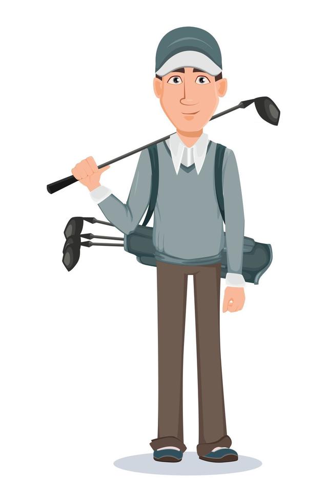 jugador de golf, golfista guapo. personaje animado vector