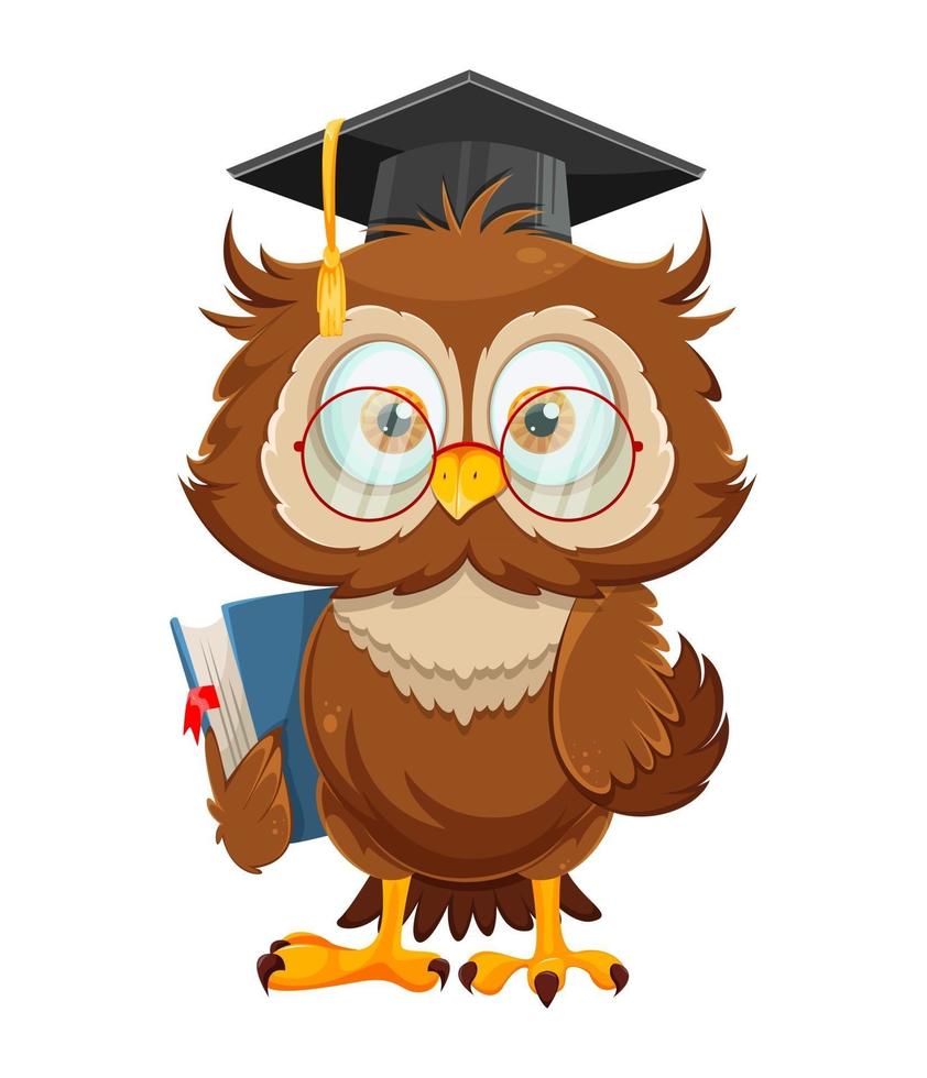 Cute wise owl. Funny owl, back to school concept vector