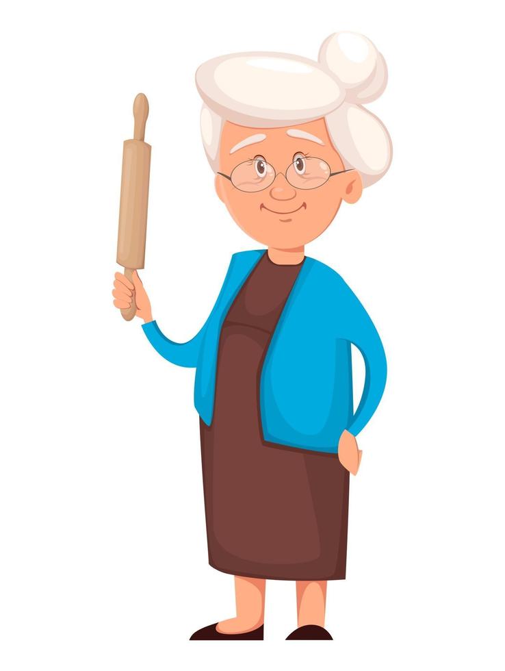 Grandmother holding rolling pin vector