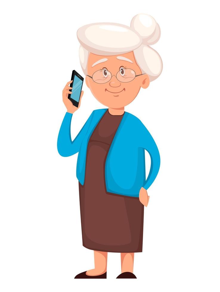 abuela sosteniendo smartphone vector