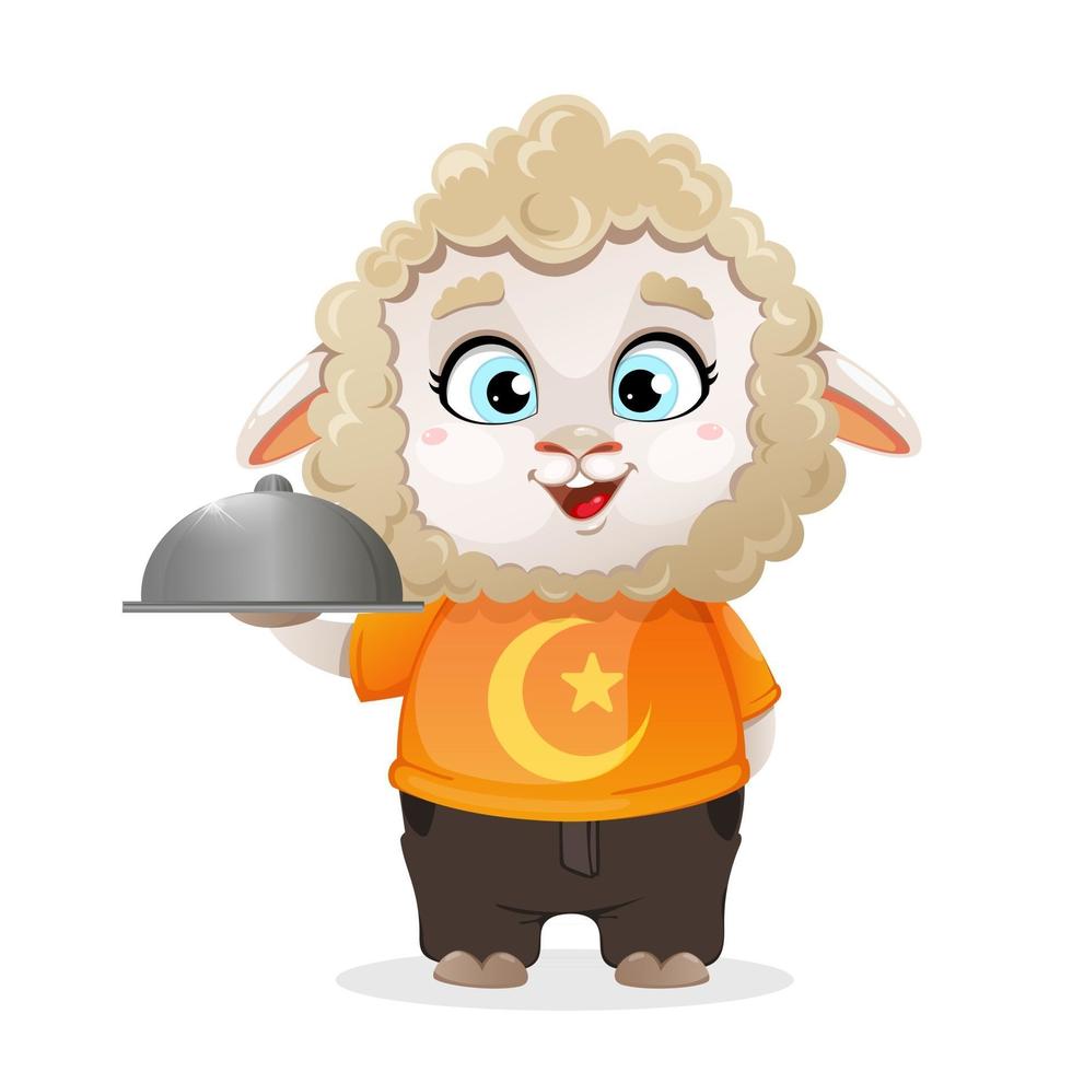 Eid al-Adha Mubarak. Funny cartoon character ram vector