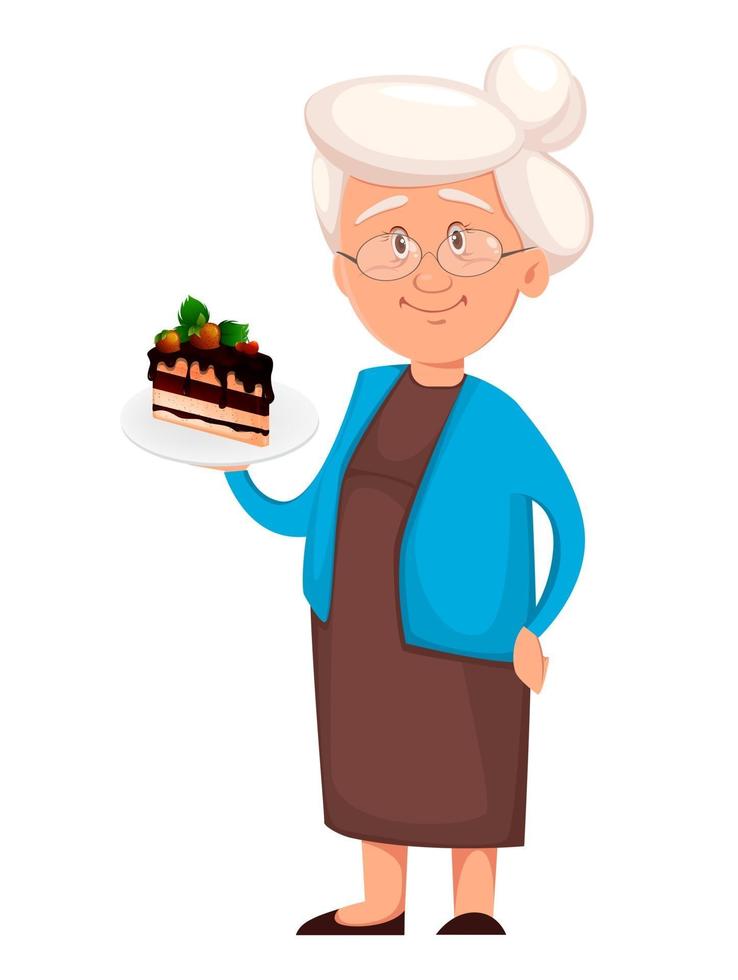 Grandmother holding piece of cake vector