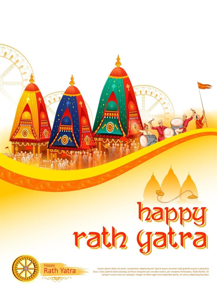 illustration of Lord Jagannath, Balabhadra and Subhadra on annual Rathayatra in Odisha festival background vector