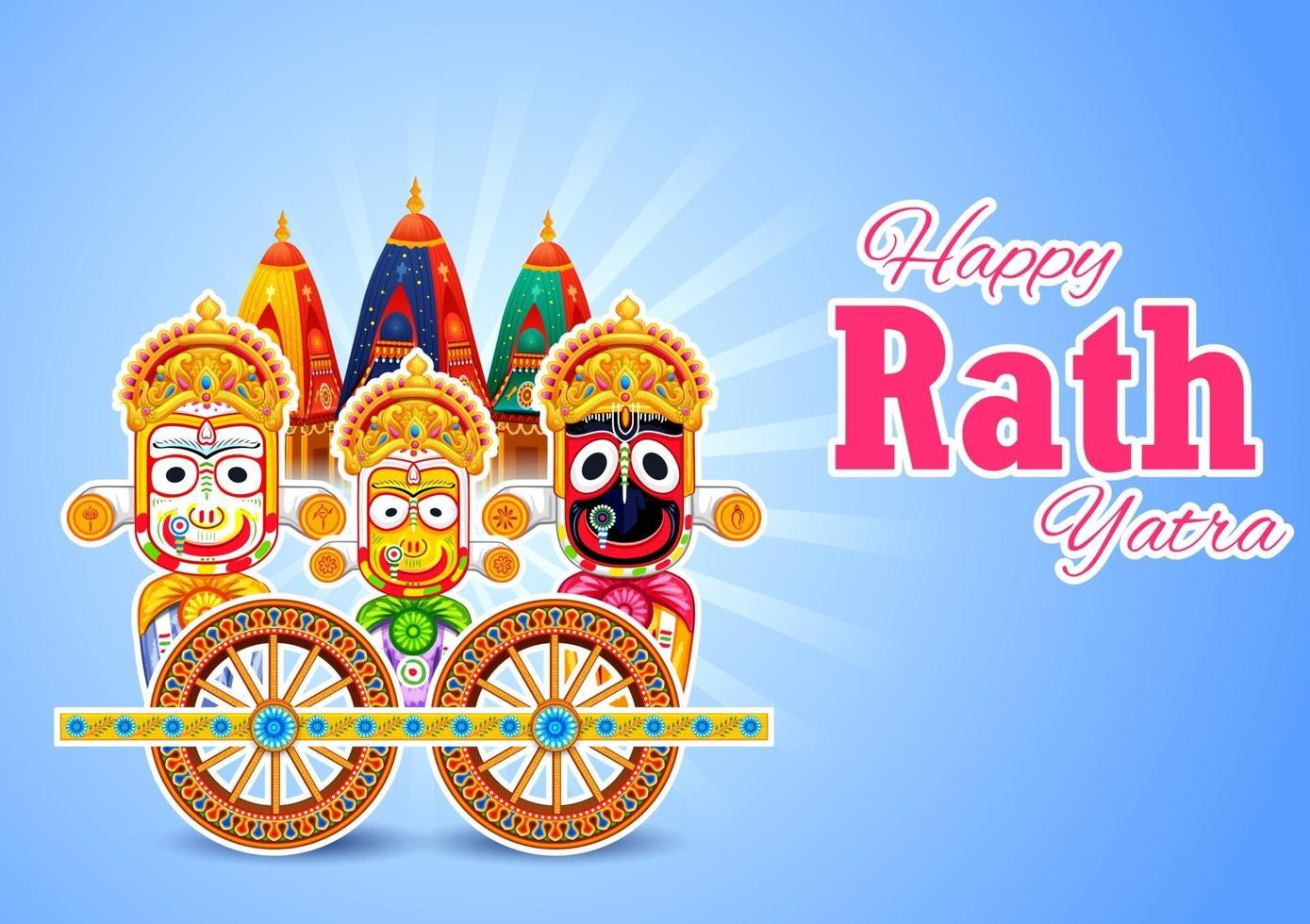 illustration of Lord Jagannath, Balabhadra and Subhadra on annual Rathayatra in Odisha festival background vector