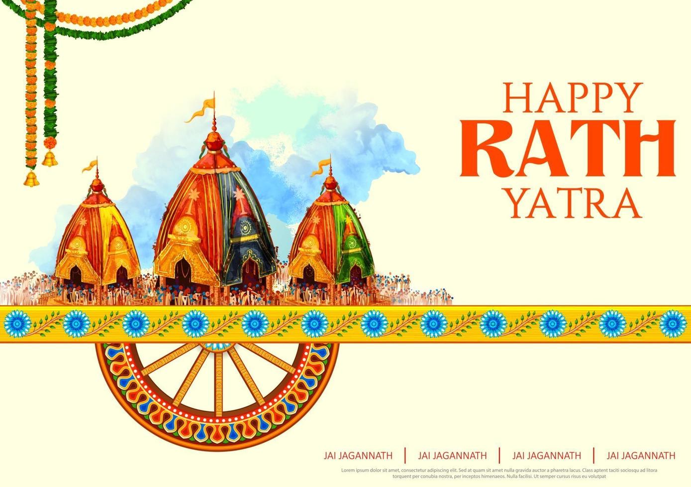 illustration of Lord Jagannath, Balabhadra and Subhadra on annual Rathayatra in Odisha festival background vector