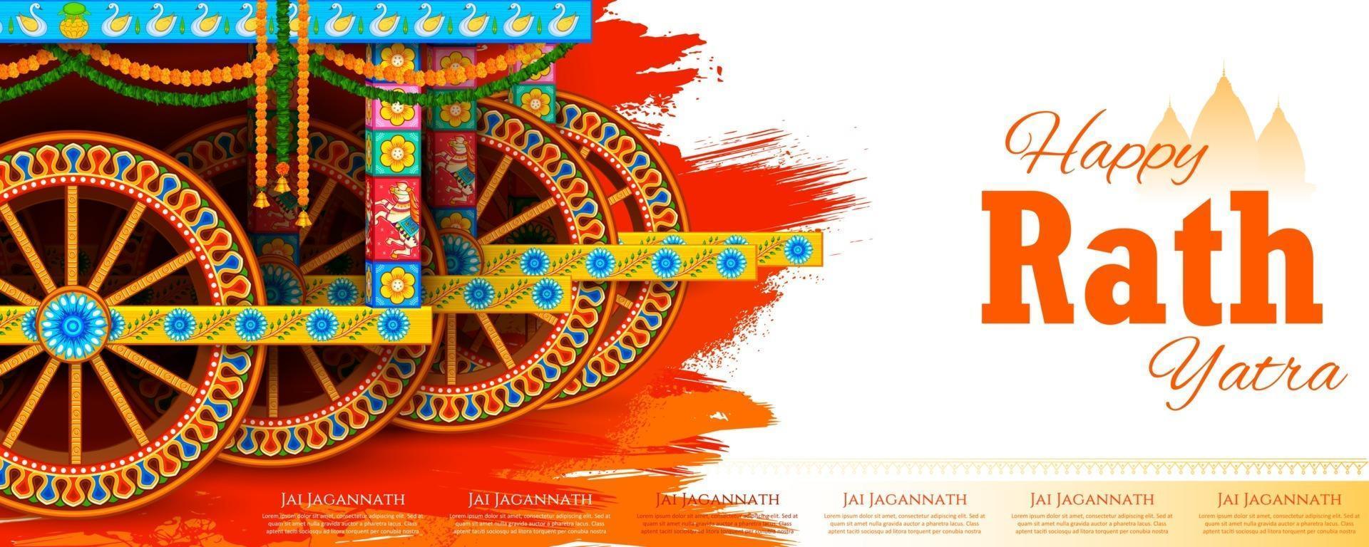 illustration of Lord Jagannath, Balabhadra and Subhadra on annual Rathayatra in Odisha festival background vector