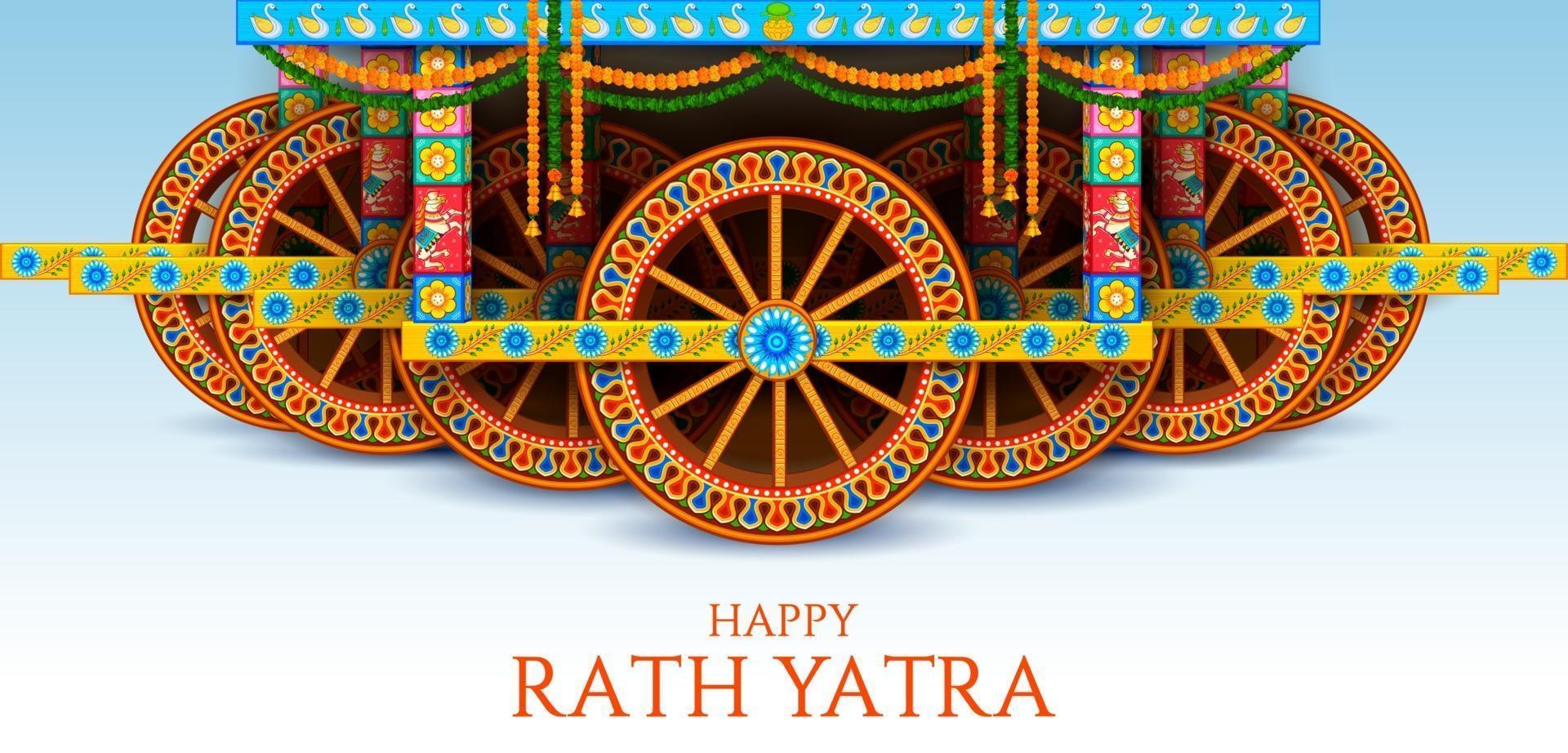 illustration of Lord Jagannath, Balabhadra and Subhadra on annual Rathayatra in Odisha festival background vector