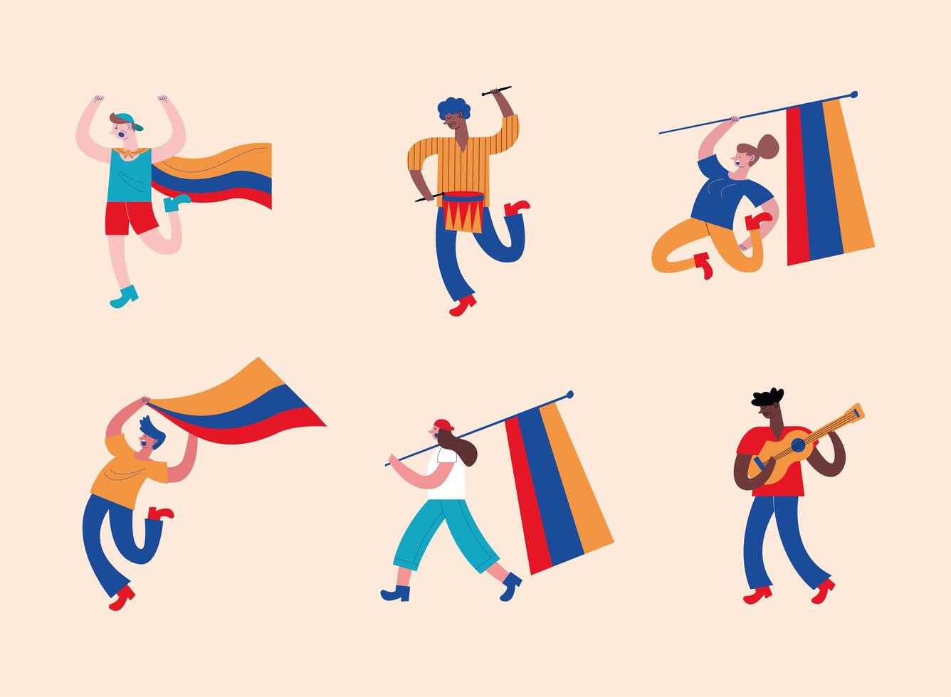 six colombians protesters vector