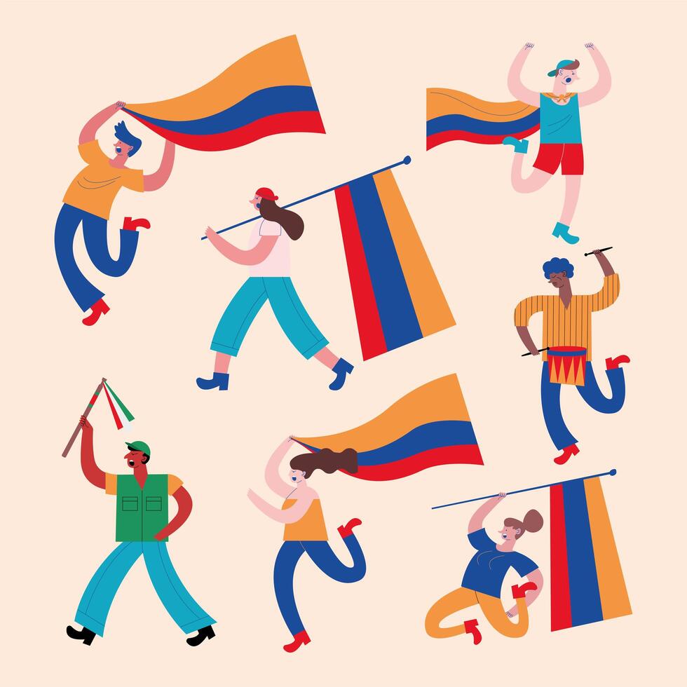 siete manifestantes colombianos vector