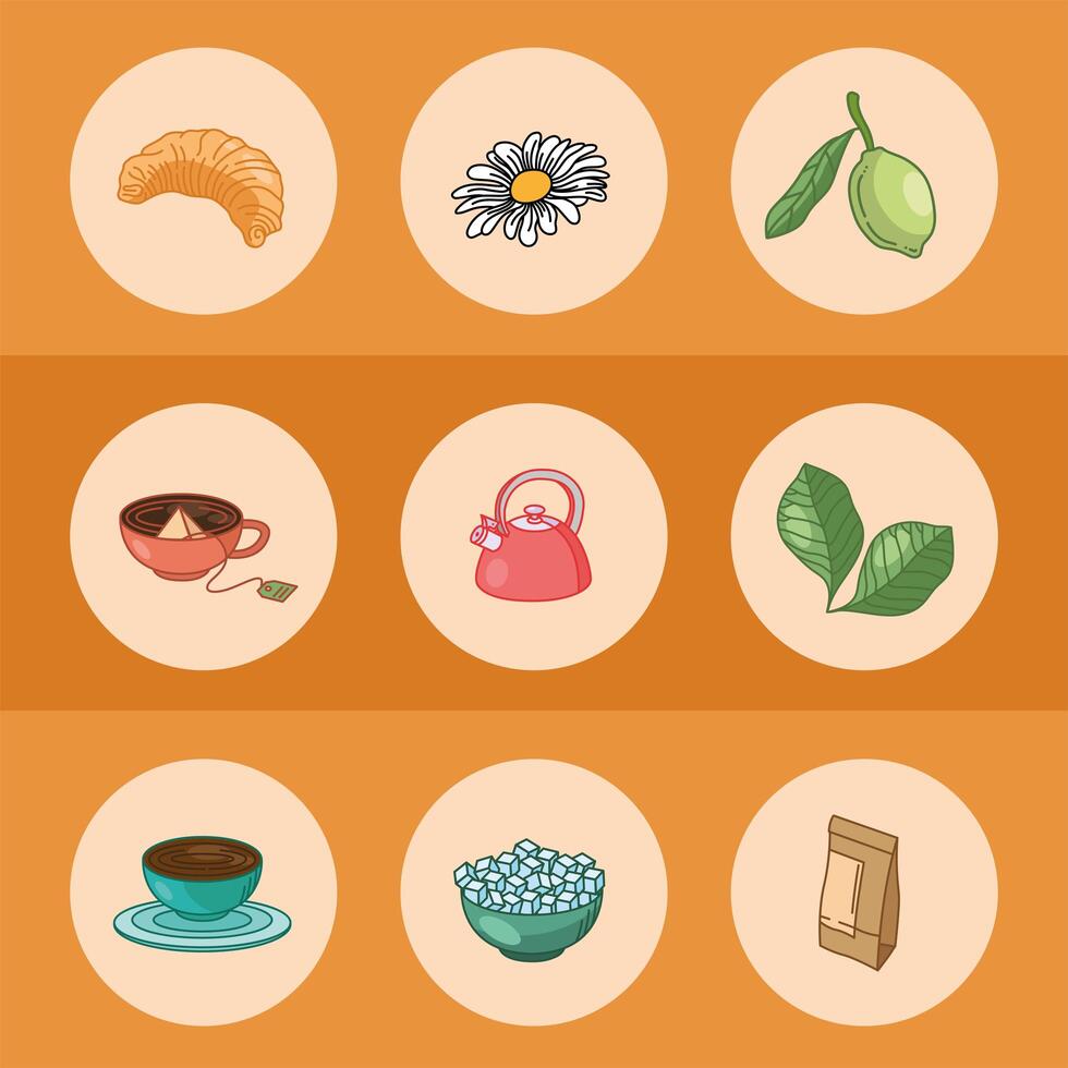 tea line and fill style icon set vector design