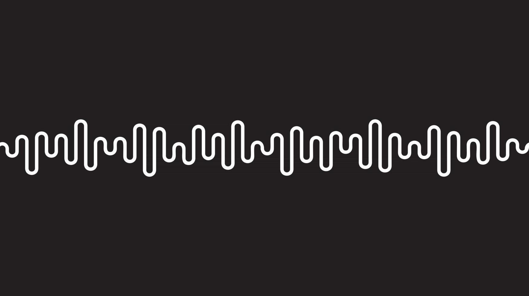 White curvy line on black background. Radio wave or music equalizer, sound wave. Stylized Cardiogram, interface design for medical equipment, vector illustration.