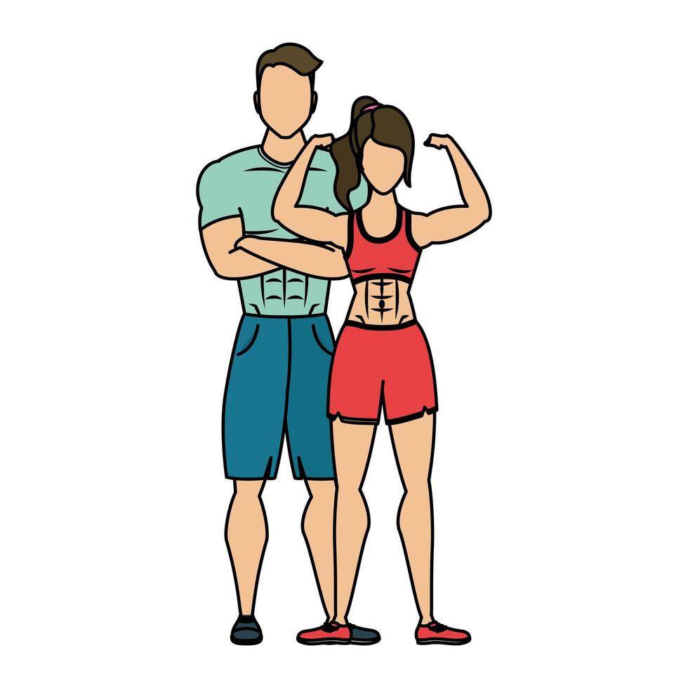 young athletes couple characters healthy lifestyle vector